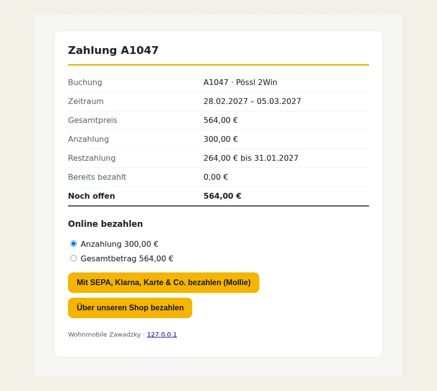 Zahlungsseite mit Mollie und Shop-Kasse